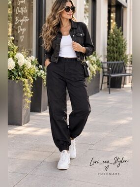 Harlow Black Cargo Jogger Pants with Elastic Cuffs